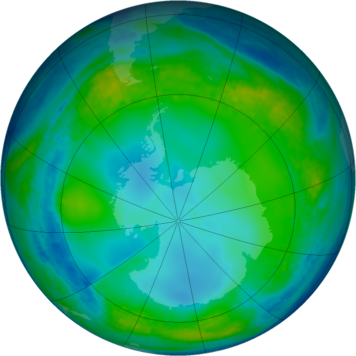 Antarctic ozone map for 01 July 2004